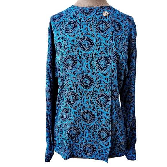 Vintage Christian Dior 100% Silk Blouse/Silk Shirt Top Azure Blue Black 6 - Picture 1 of 16